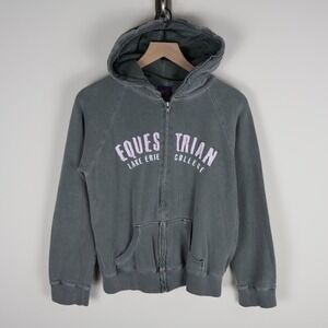 Lake Erie College Equestrian Embroidered Full Zip Hoodie Dark Gray Womens Medium